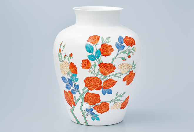 十四代 柿右衛門 花瓶 柿文 一輪生